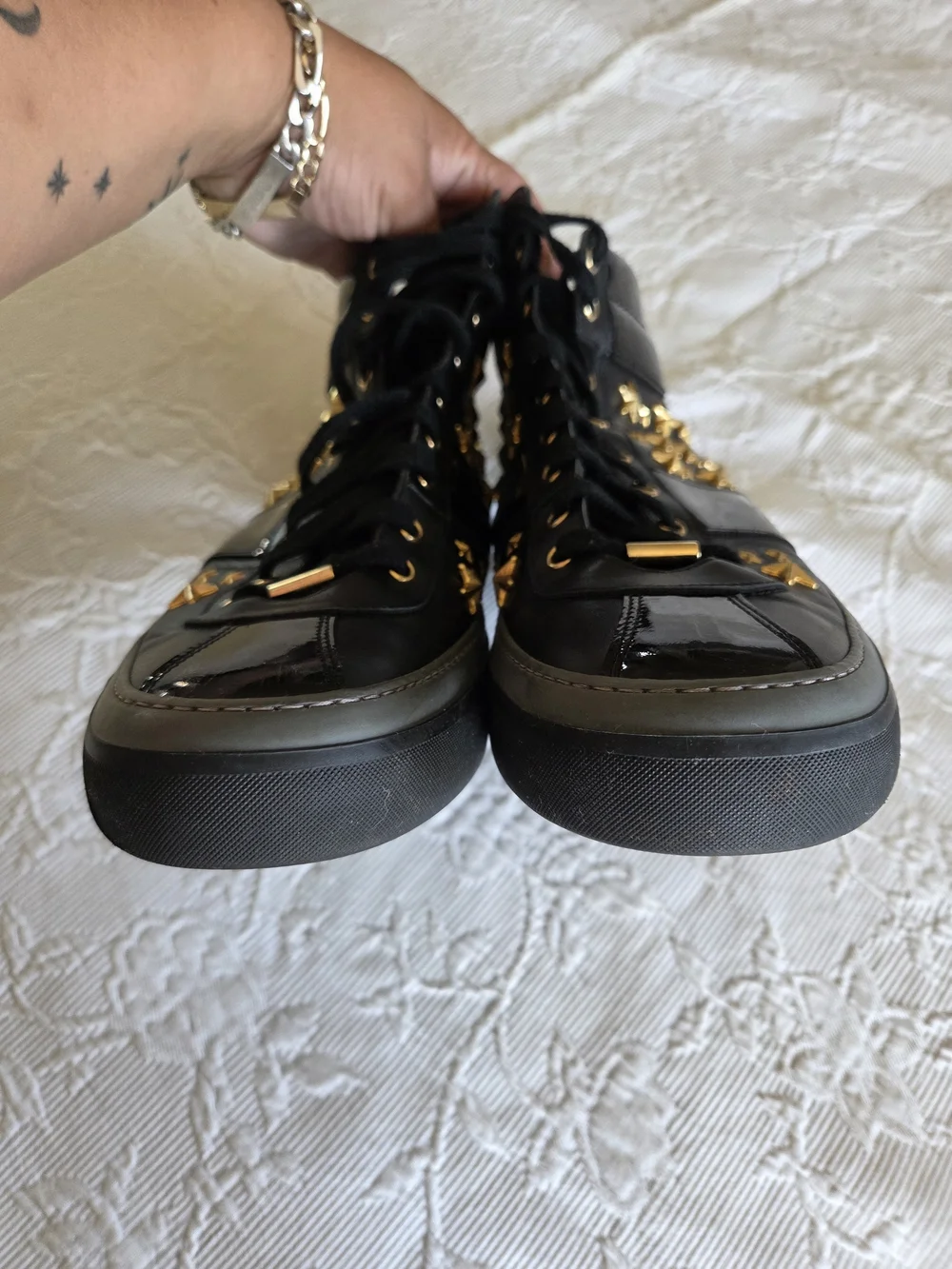 Jimmy Choo | Belgravia Black High-Top Sneakers with Gold Star Studs